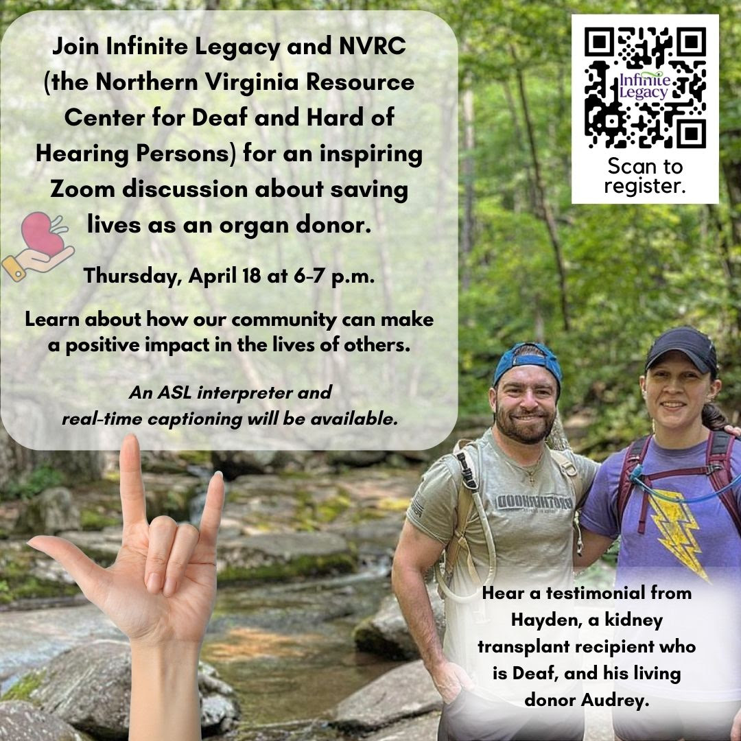photo flyer for the Organ Donor presentation, with QR code to register