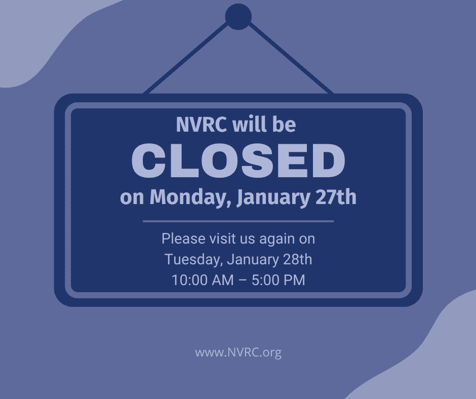 Graphic announcing that NVRC will be closed on Monday, January 27th